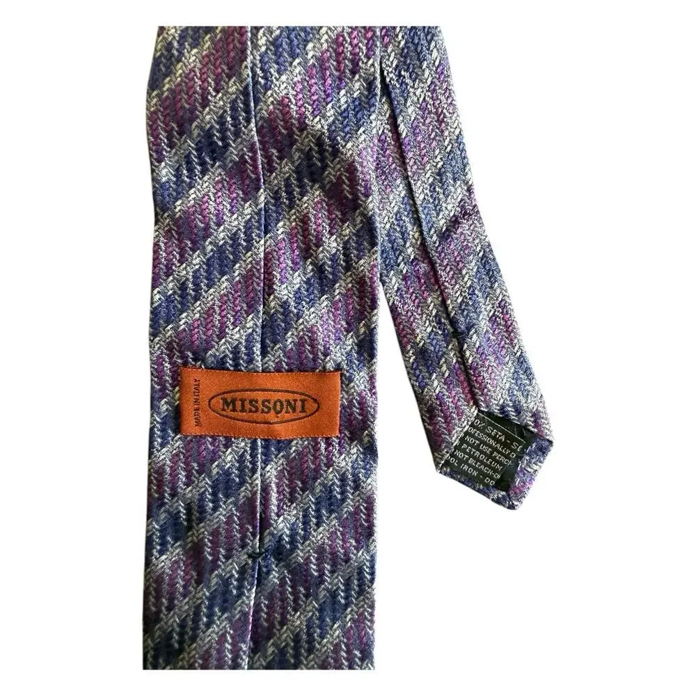 Missoni Silk Multicolored Men's Tie Funky Retro Purple 3”